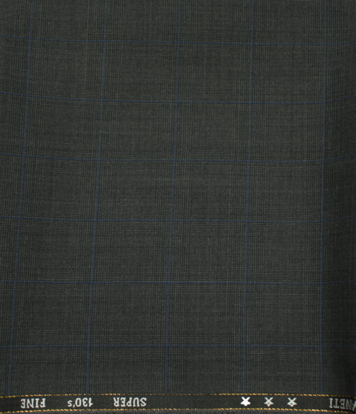 J.Hampstead Men's Wool Checks Super 130's1.30 Meter Unstitched Trouser Fabric (Dark Grey)