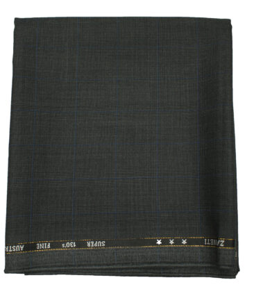 J.Hampstead Men's Wool Checks Super 130's1.30 Meter Unstitched Trouser Fabric (Dark Grey)