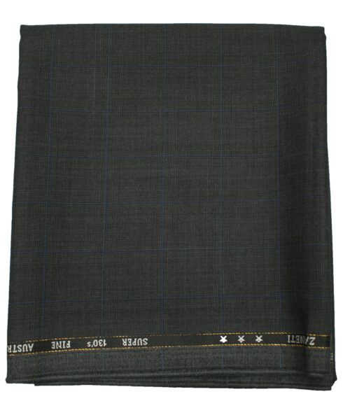 J.Hampstead Men's Wool Checks Super 130's1.30 Meter Unstitched Trouser Fabric (Dark Grey)