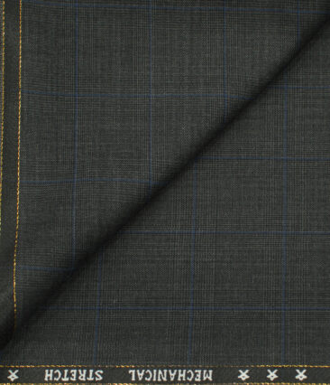 J.Hampstead Men's Wool Checks Super 130's1.30 Meter Unstitched Trouser Fabric (Dark Grey)