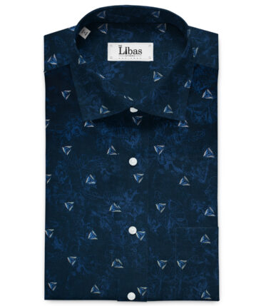 Bombay Rayon Men's Cotton Printed 2 Meter Unstitched Shirting Fabric (Royal Blue)