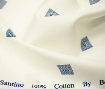 Bombay Rayon Men's Cotton Printed 2 Meter Unstitched Shirting Fabric (White & Blue)