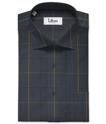 Cadini Men's Giza Cotton Checks 2 Meter Unstitched Shirting Fabric (Dark Grey)