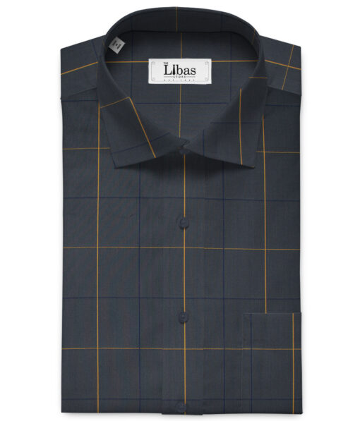 Cadini Men's Giza Cotton Checks 2 Meter Unstitched Shirting Fabric (Dark Grey)