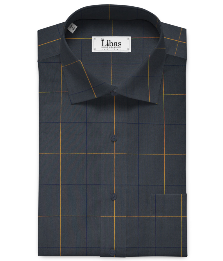 Cadini Men's Giza Cotton Checks 2 Meter Unstitched Shirting Fabric (Dark Grey)