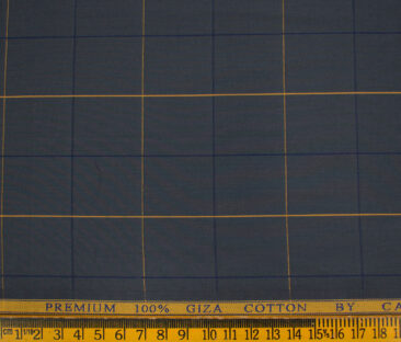 Cadini Men's Giza Cotton Checks 2 Meter Unstitched Shirting Fabric (Dark Grey)