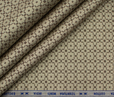 Tessitura Monti Men's Giza Cotton Jacquard 2 Meter Unstitched Shirting Fabric (Beige & Brown)