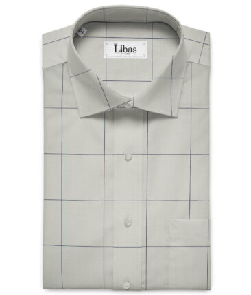 Tessitura Monti Men's Giza Cotton Checks 2 Meter Unstitched Shirting Fabric (Light Grey & Blue)