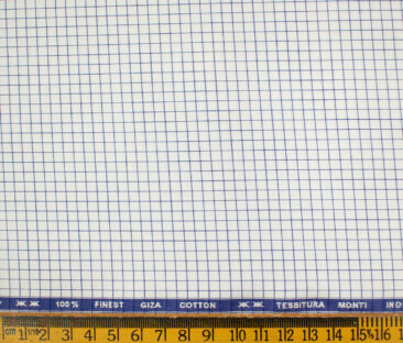 Tessitura Monti Men's Giza Cotton Checks 2 Meter Unstitched Shirting Fabric (White & Blue)