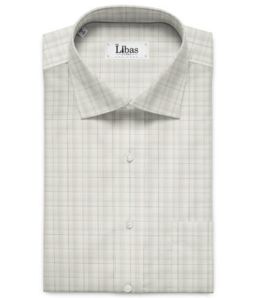 Tessitura Monti Men's Giza Cotton Checks 2 Meter Unstitched Shirting Fabric (White & Grey)