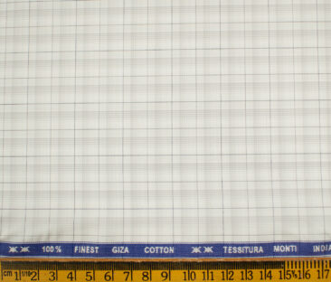 Tessitura Monti Men's Giza Cotton Checks 2 Meter Unstitched Shirting Fabric (White & Grey)