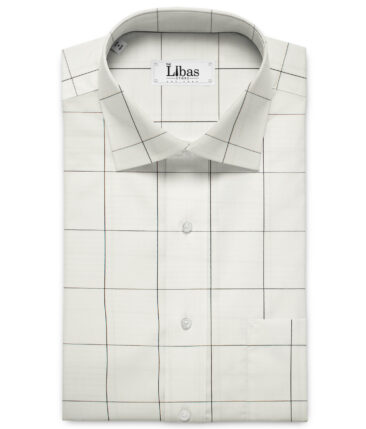 Tessitura Monti Men's Giza Cotton Checks 2 Meter Unstitched Shirting Fabric (White & Black)