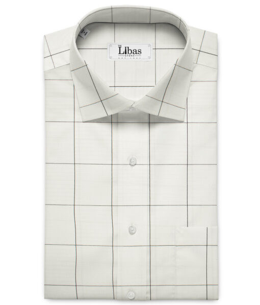 Tessitura Monti Men's Giza Cotton Checks 2 Meter Unstitched Shirting Fabric (White & Black)