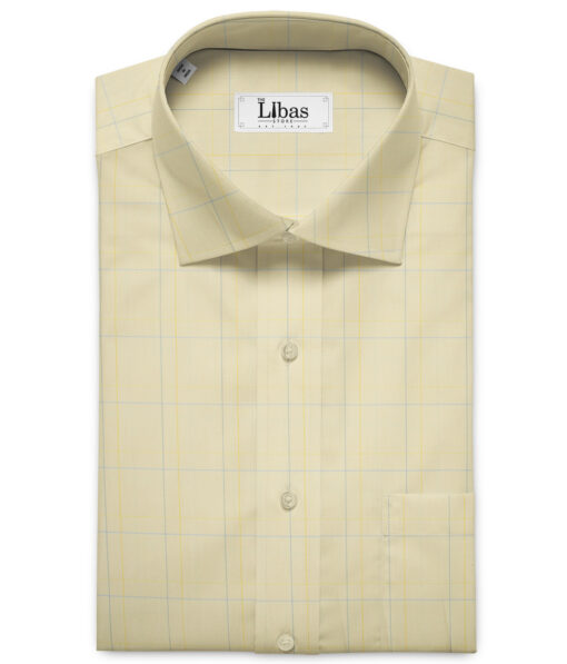 Tessitura Monti Men's Giza Cotton Checks 2 Meter Unstitched Shirting Fabric (Yellow)