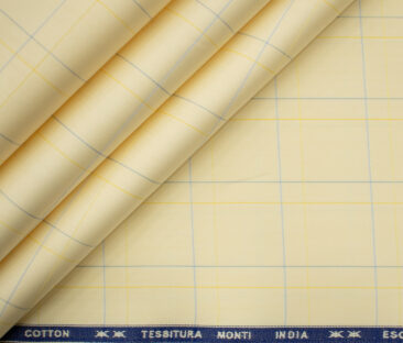 Tessitura Monti Men's Giza Cotton Checks 2 Meter Unstitched Shirting Fabric (Yellow)