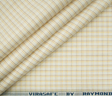 Raymond Men's Premium Cotton Checks 2 Meter Unstitched Shirting Fabric (Cream & Yellow)