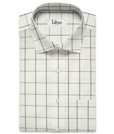 Raymond Men's Premium Cotton Checks 2 Meter Unstitched Shirting Fabric (White & Black)