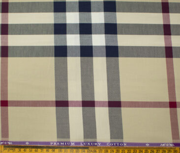 Soktas Men's Giza Cotton Checks 2 Meter Unstitched Shirting Fabric (Beige & Blue)