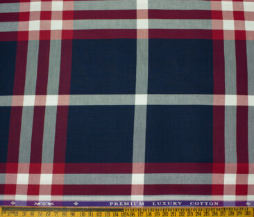 Soktas Men's Giza Cotton Checks 2 Meter Unstitched Shirting Fabric (Dark Blue & White)