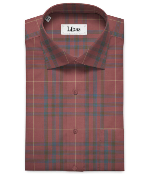Soktas Men's Giza Cotton Checks 2 Meter Unstitched Shirting Fabric (Rosewood Pink)