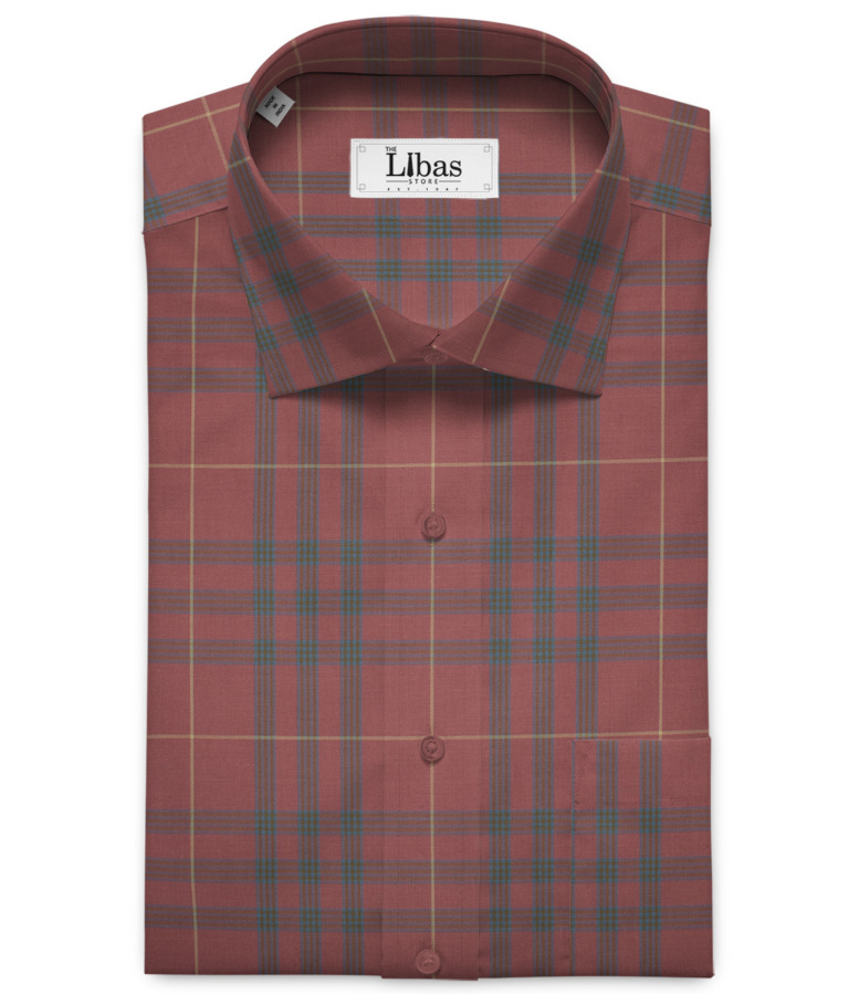 Soktas Men's Giza Cotton Checks 2 Meter Unstitched Shirting Fabric (Rosewood Pink)