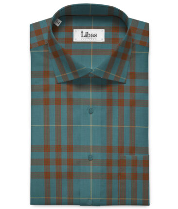 Soktas Men's Giza Cotton Checks 2 Meter Unstitched Shirting Fabric (Teal Blue)
