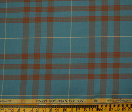 Soktas Men's Giza Cotton Checks 2 Meter Unstitched Shirting Fabric (Teal Blue)
