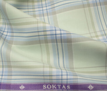 Soktas Men's Giza Cotton Checks 2 Meter Unstitched Shirting Fabric (Light Olive Green)