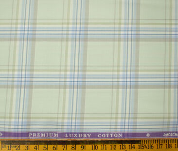 Soktas Men's Giza Cotton Checks 2 Meter Unstitched Shirting Fabric (Light Olive Green)