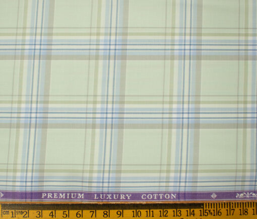 Soktas Men's Giza Cotton Checks 2 Meter Unstitched Shirting Fabric (Light Olive Green)