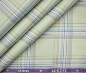 Soktas Men's Giza Cotton Checks 2 Meter Unstitched Shirting Fabric (Light Olive Green)