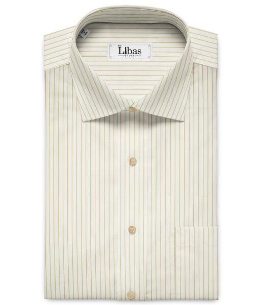 Soktas Men's Giza Cotton Striped 2 Meter Unstitched Shirting Fabric (Milky White & Brown)