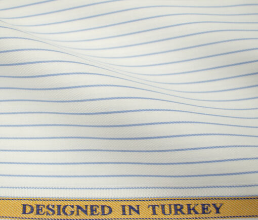 Soktas Men's Giza Cotton Striped 2 Meter Unstitched Shirting Fabric (White & Blue)