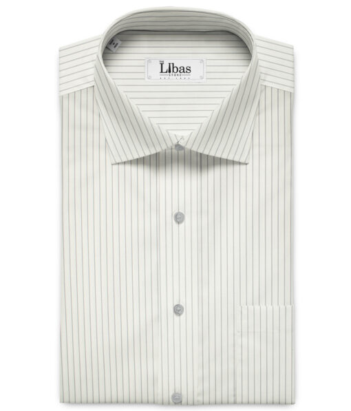 Soktas Men's Giza Cotton Striped 2 Meter Unstitched Shirting Fabric (White & Grey)