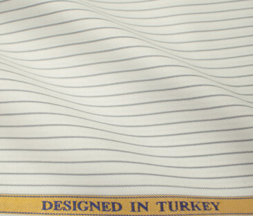 Soktas Men's Giza Cotton Striped 2 Meter Unstitched Shirting Fabric (White & Grey)
