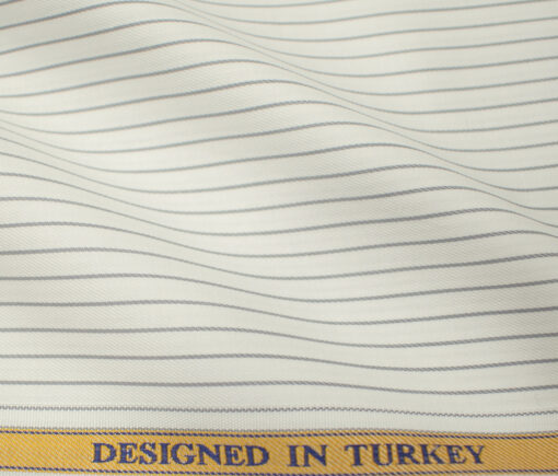 Soktas Men's Giza Cotton Striped 2 Meter Unstitched Shirting Fabric (White & Grey)