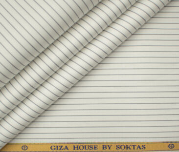 Soktas Men's Giza Cotton Striped 2 Meter Unstitched Shirting Fabric (White & Grey)