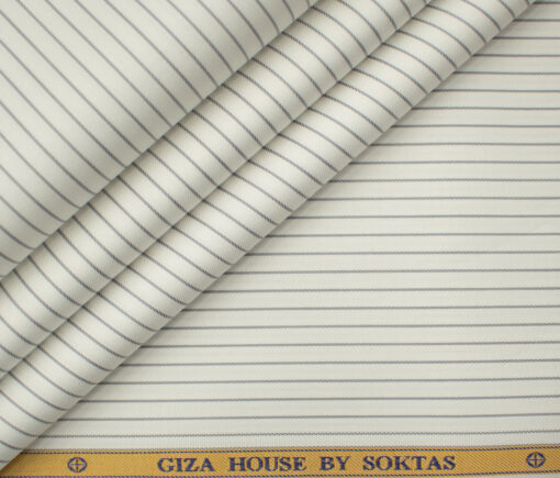 Soktas Men's Giza Cotton Striped 2 Meter Unstitched Shirting Fabric (White & Grey)