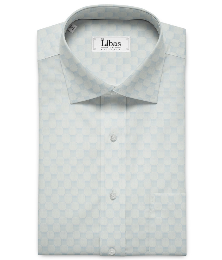Soktas Men's Giza Cotton Self Design 2 Meter Unstitched Shirting Fabric (Light Sky Blue)