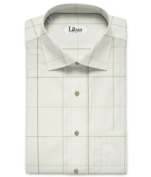 Soktas Men's Giza Cotton Checks 2 Meter Unstitched Shirting Fabric (White & Green)