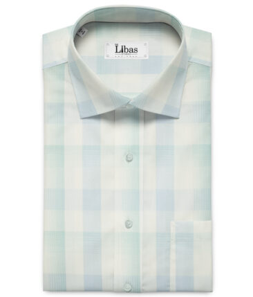 Soktas Men's Giza Cotton Checks 2 Meter Unstitched Shirting Fabric (White & Mint Green)