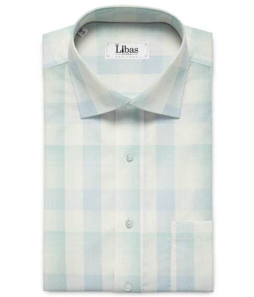 Soktas Men's Giza Cotton Checks 2 Meter Unstitched Shirting Fabric (White & Mint Green)