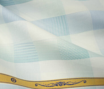 Soktas Men's Giza Cotton Checks 2 Meter Unstitched Shirting Fabric (White & Mint Green)