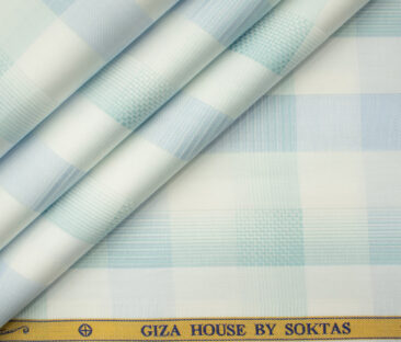 Soktas Men's Giza Cotton Checks 2 Meter Unstitched Shirting Fabric (White & Mint Green)