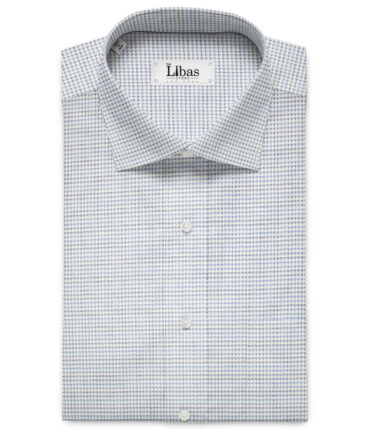 Soktas Men's Giza Cotton Structured 2 Meter Unstitched Shirting Fabric (White & Blue)