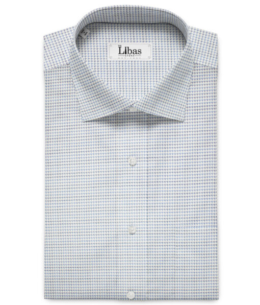 Soktas Men's Giza Cotton Structured 2 Meter Unstitched Shirting Fabric (White & Blue)