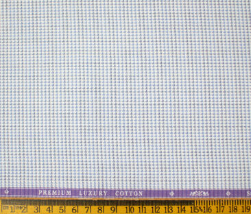 Soktas Men's Giza Cotton Structured 2 Meter Unstitched Shirting Fabric (White & Blue)
