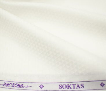 Soktas Men's Giza Cotton Jacquard 2 Meter Unstitched Shirting Fabric (White)