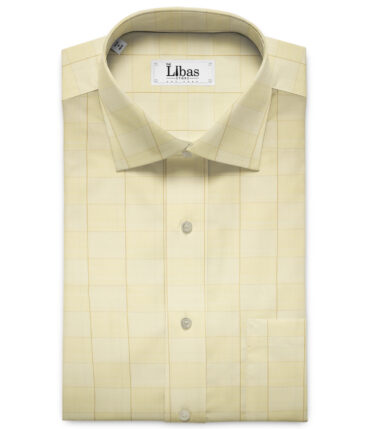 Soktas Men's Giza Cotton Checks 2 Meter Unstitched Shirting Fabric (Yellow)
