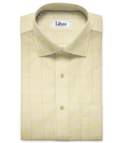 Soktas Men's Giza Cotton Checks 2 Meter Unstitched Shirting Fabric (Yellow)